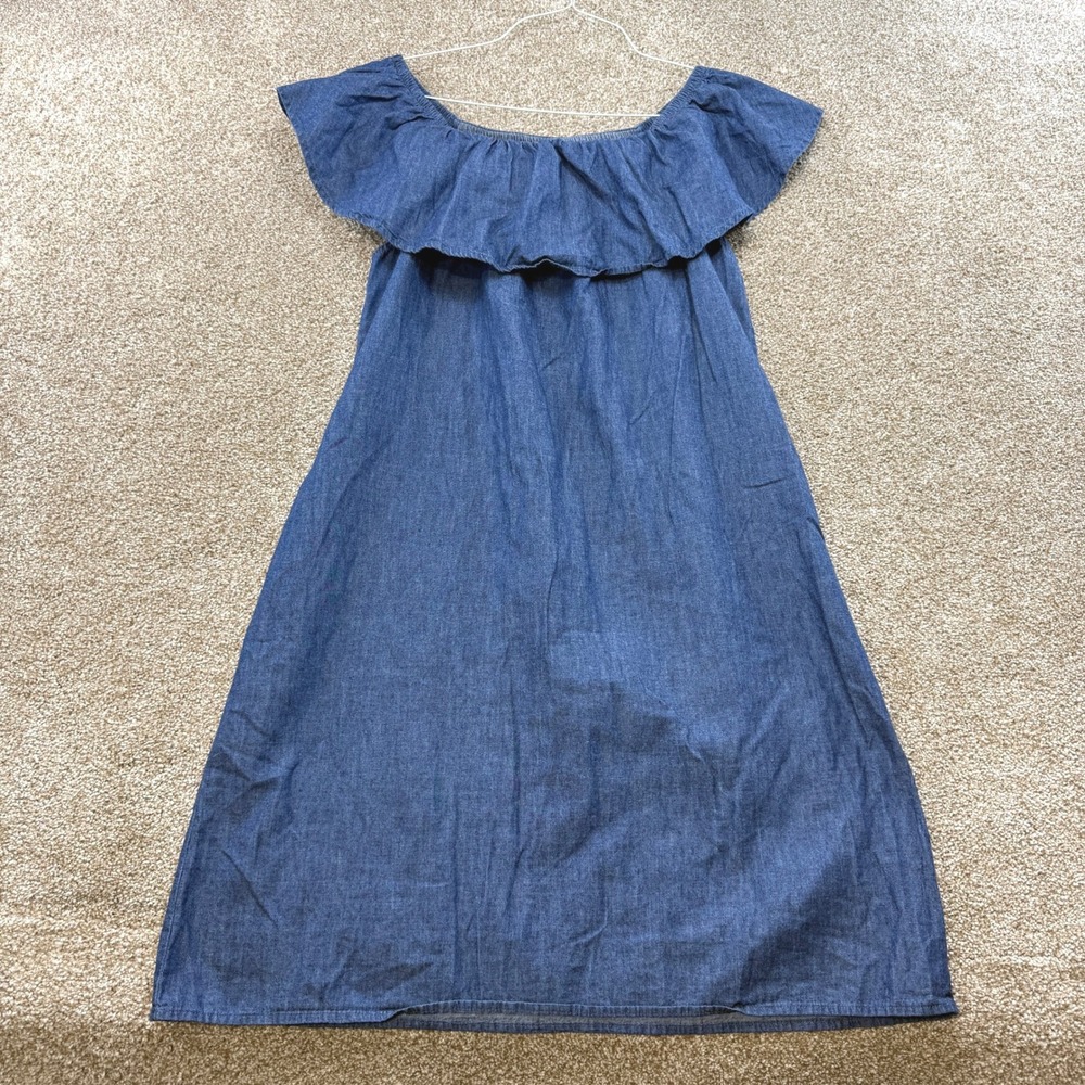 Faded Glory Womens Blue Denim Off The Shoulder Ruffle Dress S 4 6 Cotton Boho